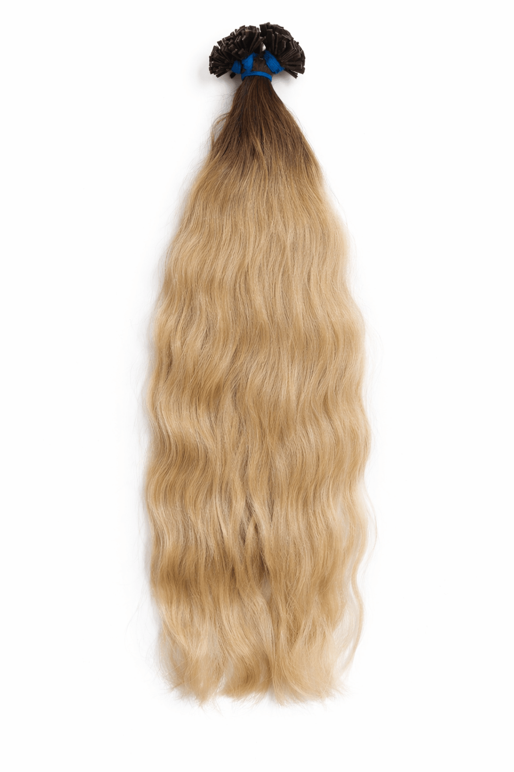 Virgin Echthaar Bonding Ombre Blond-Asch Haarverlängerung mit welligem Design und harmonischem Farbverlauf.