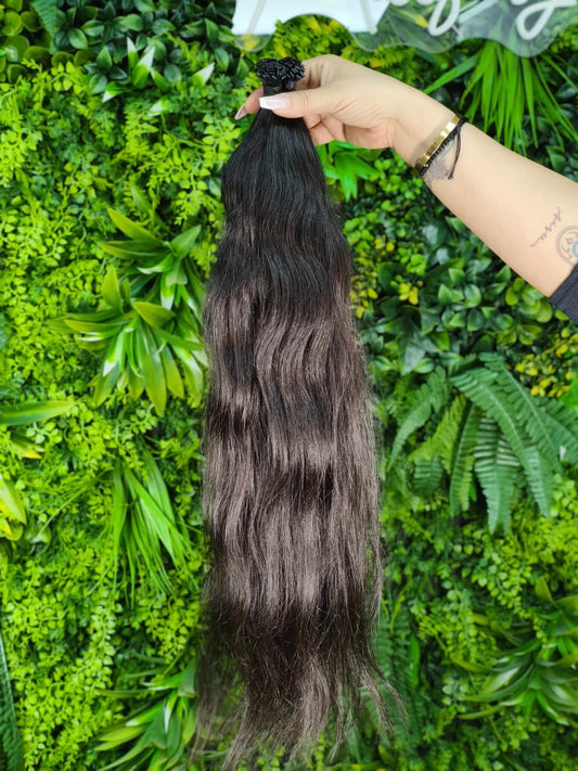 Virgin Echthaar Bondings 66 cm 97 g Dunkelbraun wellig