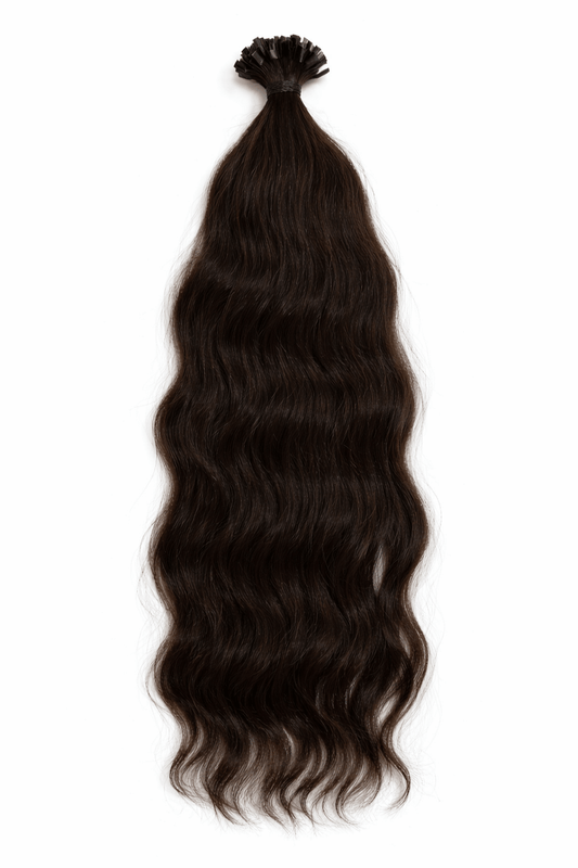 Virgin Echthaar Bondings dunkelbraun 74 cm mit lockerer Welle und natürlichem Glanz von Miss Faty Hair.
