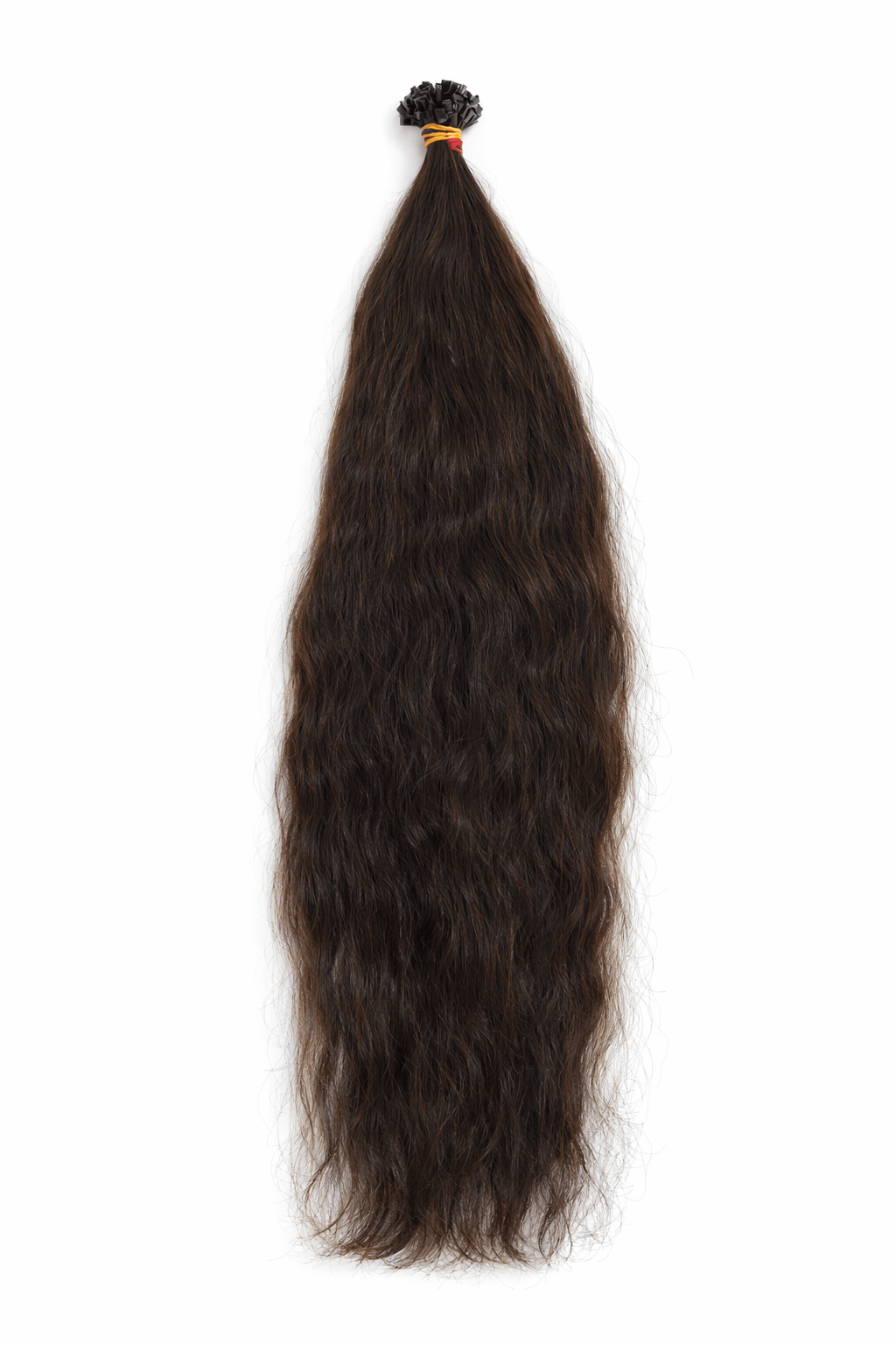 Virgin Echthaar Bonding Extensions Braun, 74 cm lang, 169 g schwer, natürliches Aussehen und weiche Struktur.