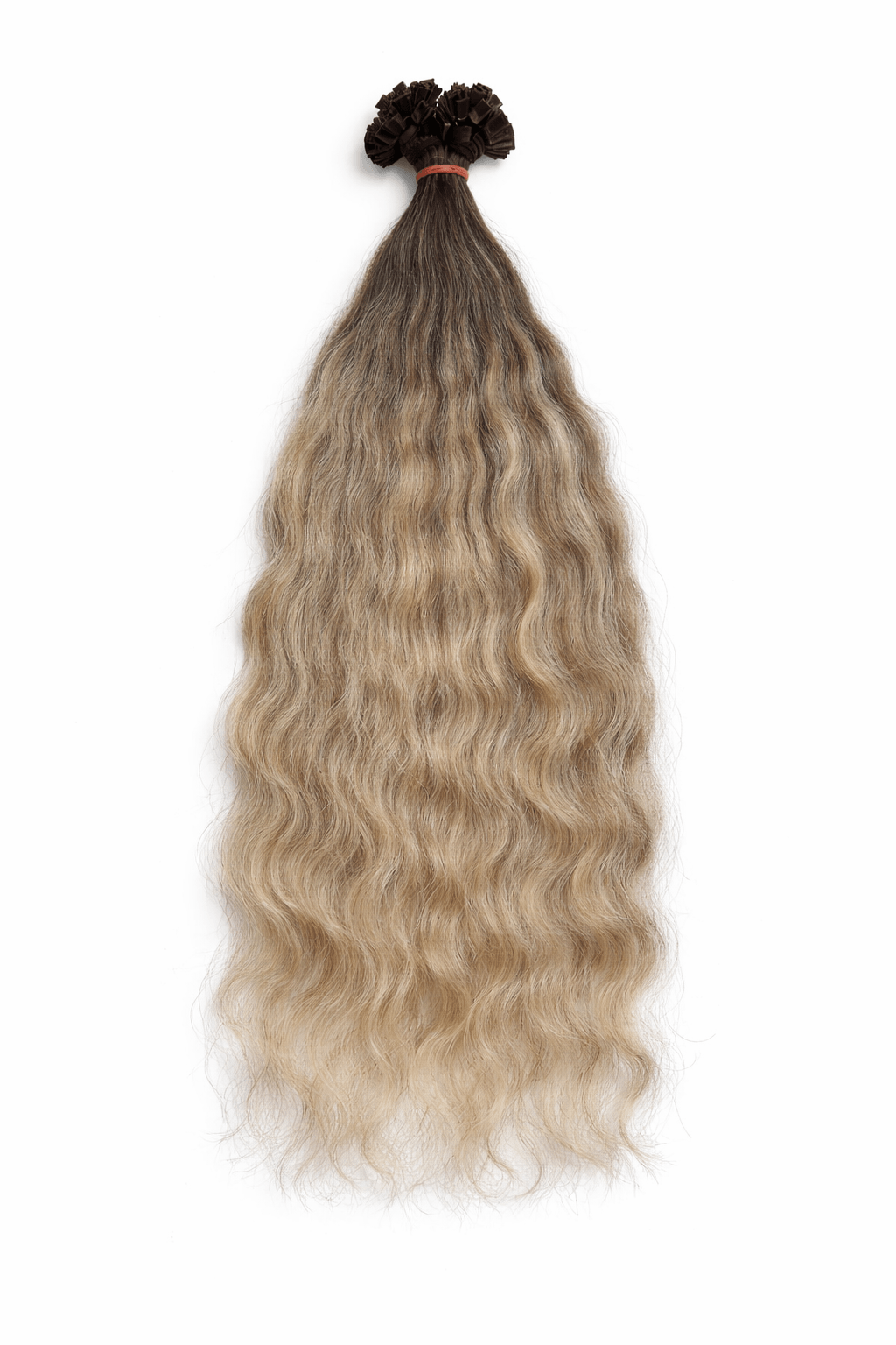 Virgin Echthaar Bonding Extensions Blond-Asch 50 cm mit weicher Wellenstruktur und elegantem Farbspiel.