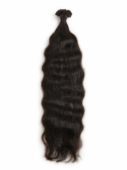 Virgin Echthaar Bonding Extensions Braun 70 cm 85 g mit natürlicher Ausstrahlung und leicht welligen Textur.