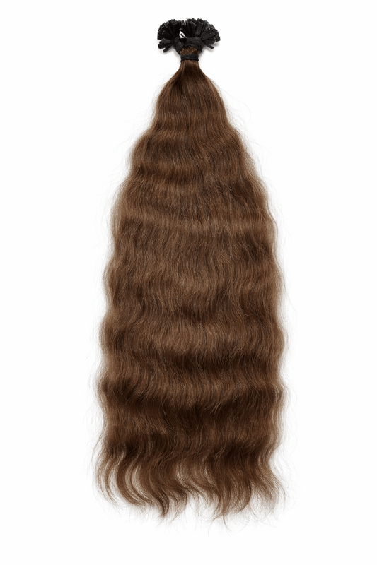 Virgin Echthaar Extensions 60 cm in braun mit welligem Haar, Ideal für eine luxuriöse Frisur