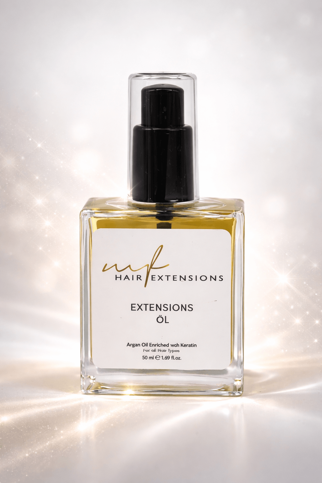 Hair Extensions Öl mit Arganöl & Keratin 50 ml Flasche für die Pflege von Echthaar Extensions.