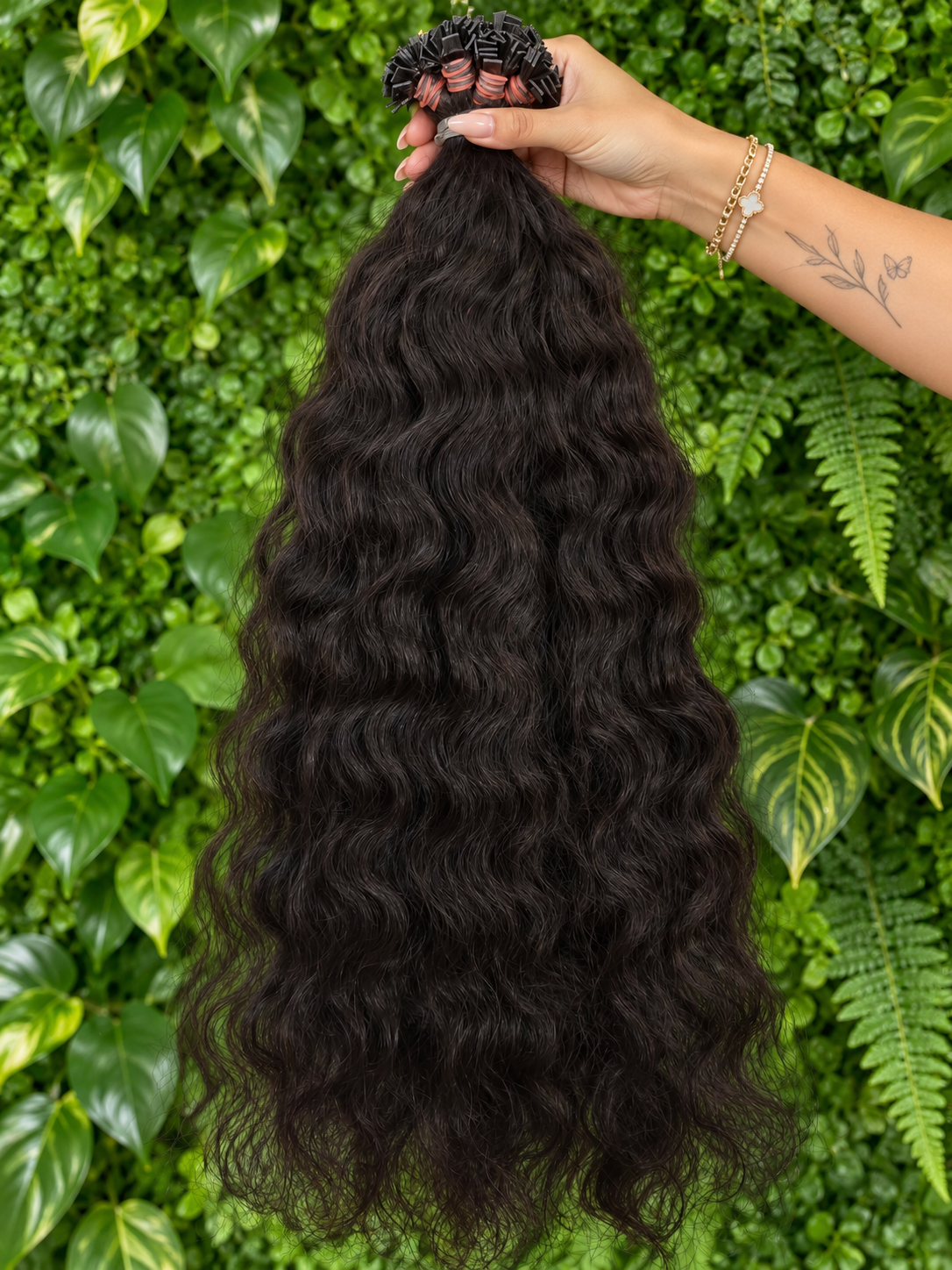 Virgin Natural Wave Bonding Extensions – 50 cm Dunkelbraun Natur Schwarz Echthaar