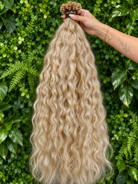 Virgin Natural Wave Bonding Extensions – 52 cm Blond Beige Echthaar 100 g