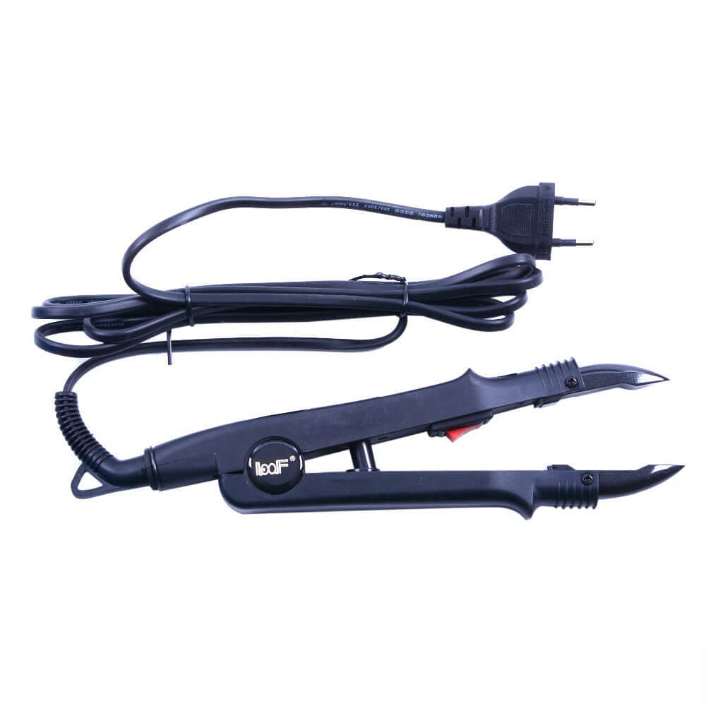 Bonding Wärmezange für Haarverlängerungen mit elektrischem Kabel und Bedienknopf.