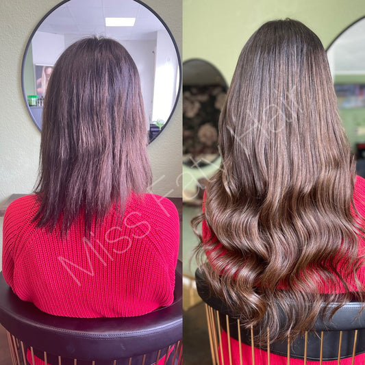 Haarverdichtung/Verlängerung Braun 75g – im Salon bei Miss Faty Hair
